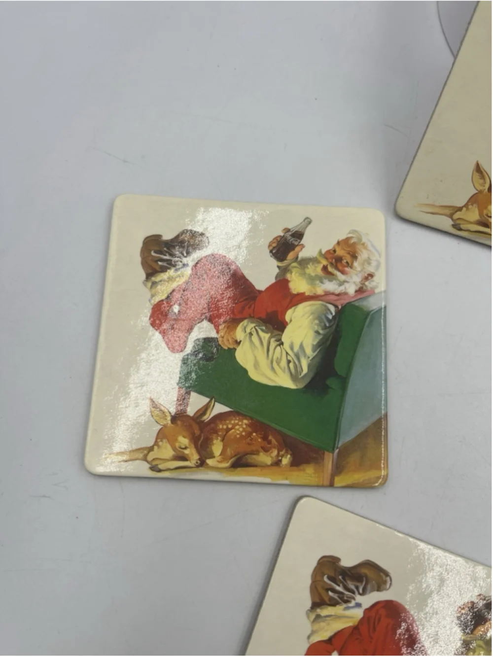 2000 Coca-Cola Cork Trivet Coaster Santa Claus in Armchair Lot of 4 NICE